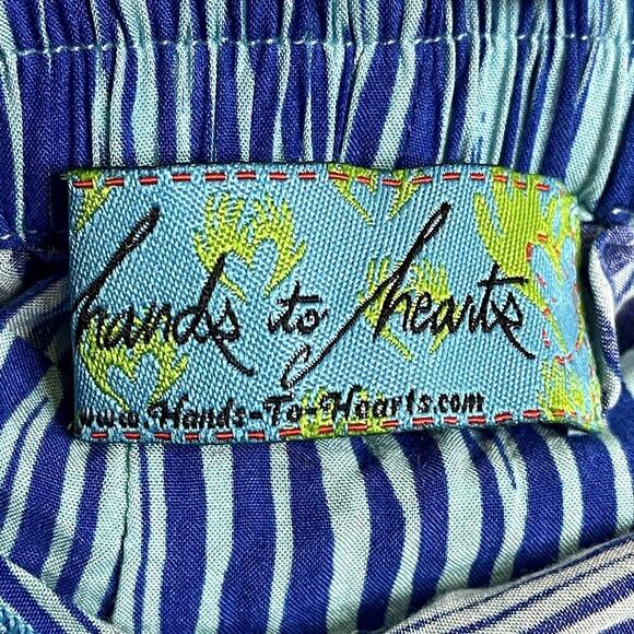 Hands To Hearts Blue Stripe Front-Tie Wide Leg Flowy Light Weight Pants Size L - Picture 8 of 9